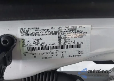 2017 Ford Focus Se z USA, uszkodzony, nr VIN 1FADP3F23HL278219